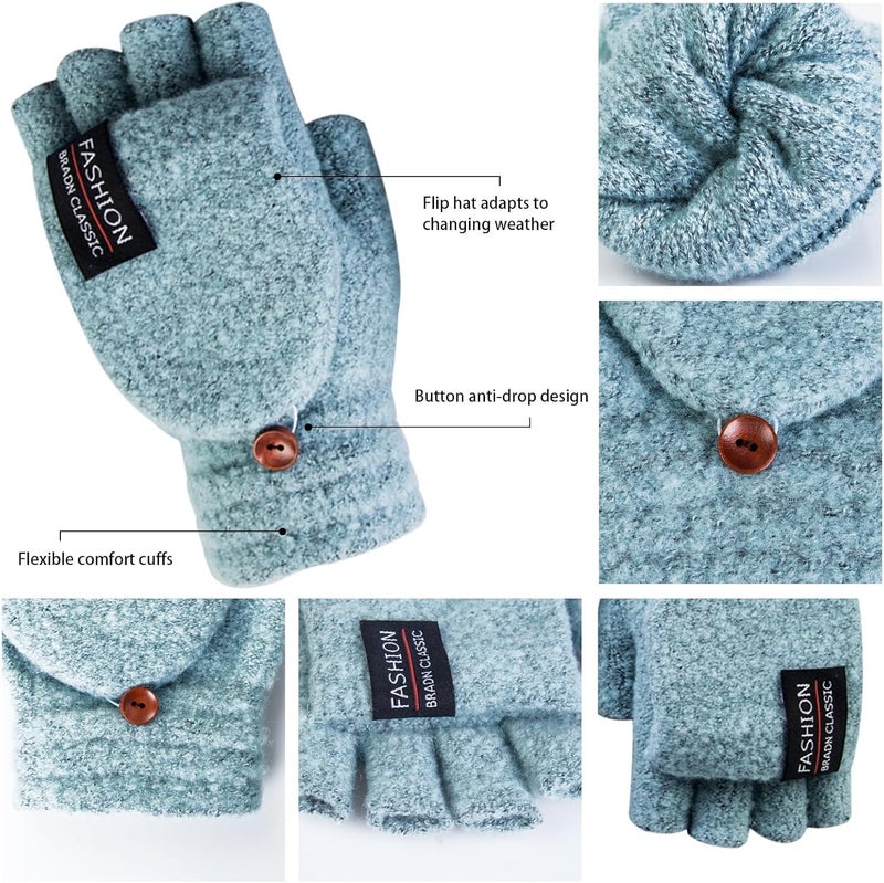 YSense Womens Winter Gloves, 2 Pack Warm Knitted Convertible Fingerless Gloves for Women Gifts with Mittens Cover Cap - Image 2